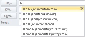 autouzupelnianie Outlook